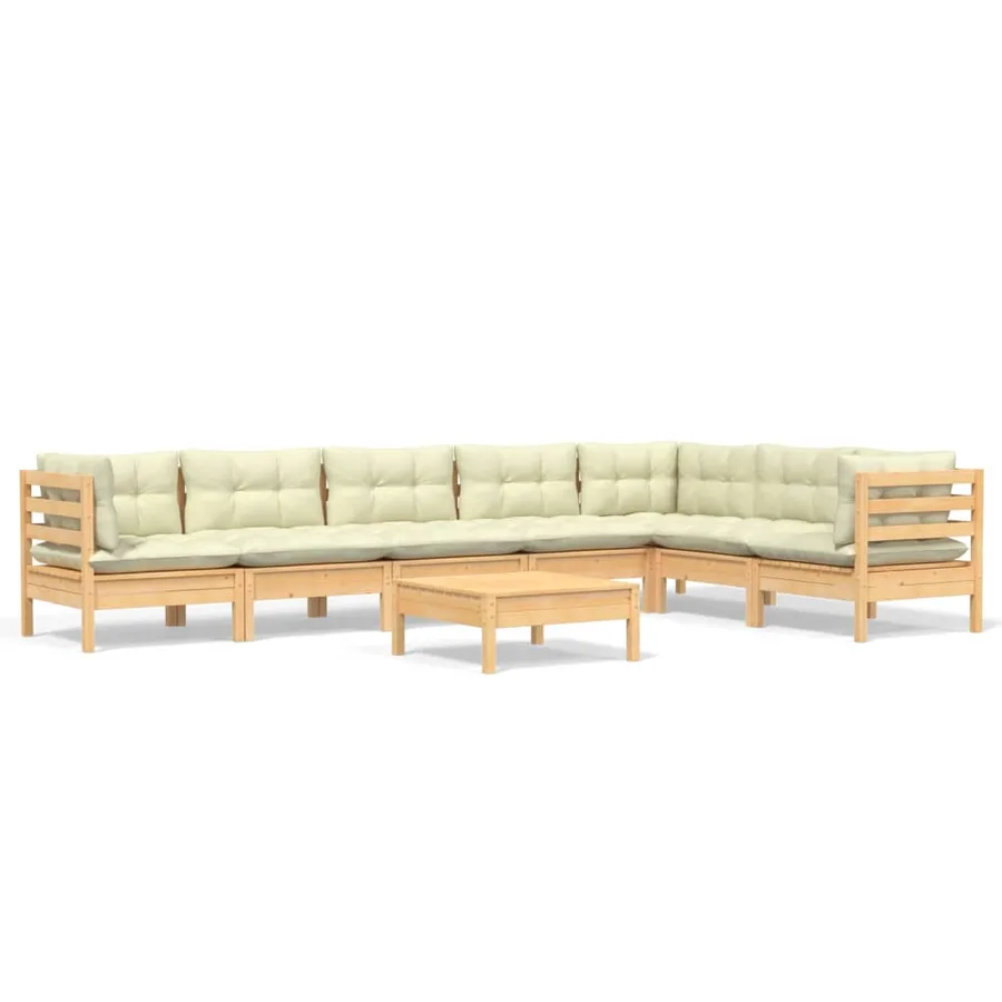 Salon de jardin 8 pcs avec coussins crème Bois de pin massif - 2