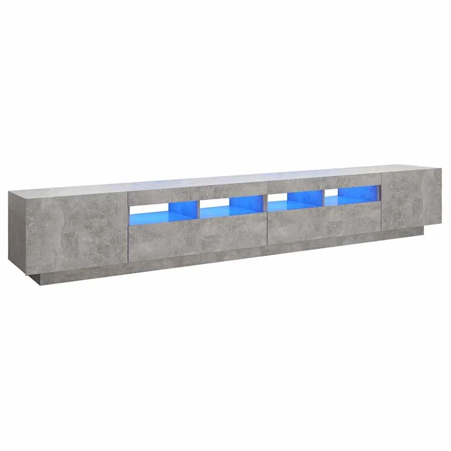 Meuble TV avec lumières LED Gris béton 260x35x40 cm - 2