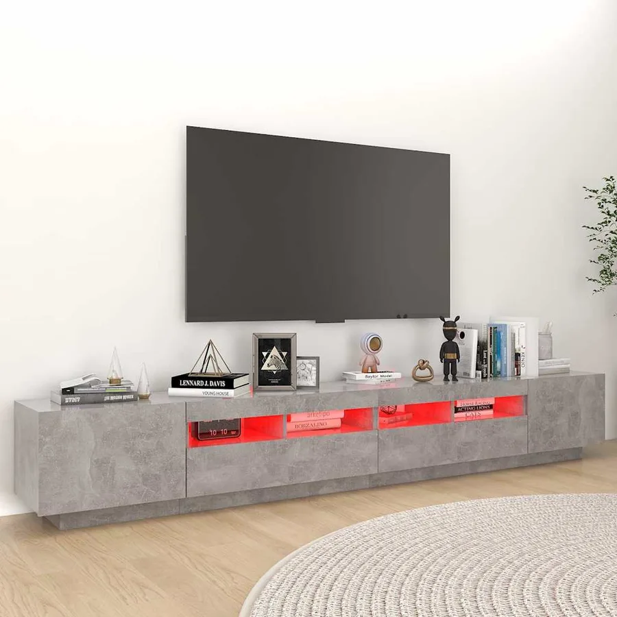 Meuble TV avec lumières LED Gris béton 260x35x40 cm - 4