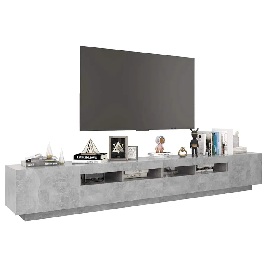 Meuble TV avec lumières LED Gris béton 260x35x40 cm - 6