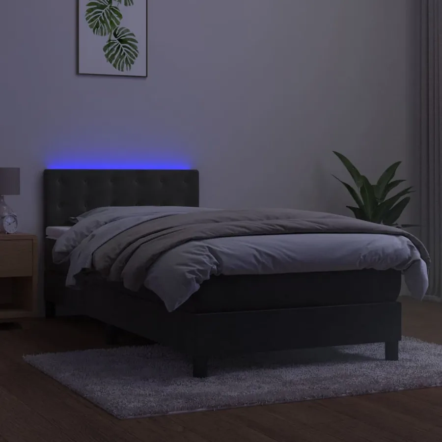 Sommier à lattes de lit avec matelas et LED Gris foncé 90x200cm - 4