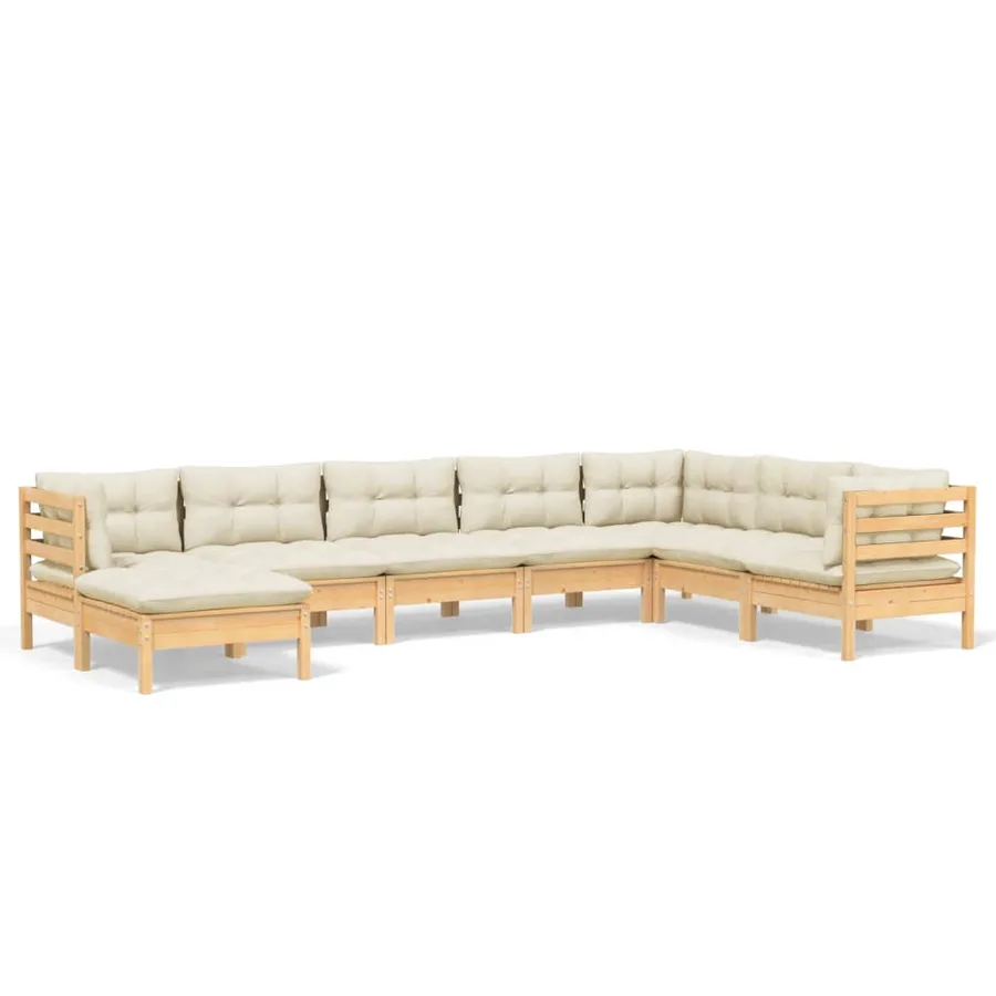 Salon de jardin 8 pcs avec coussins crème Bois de pin massif - 2