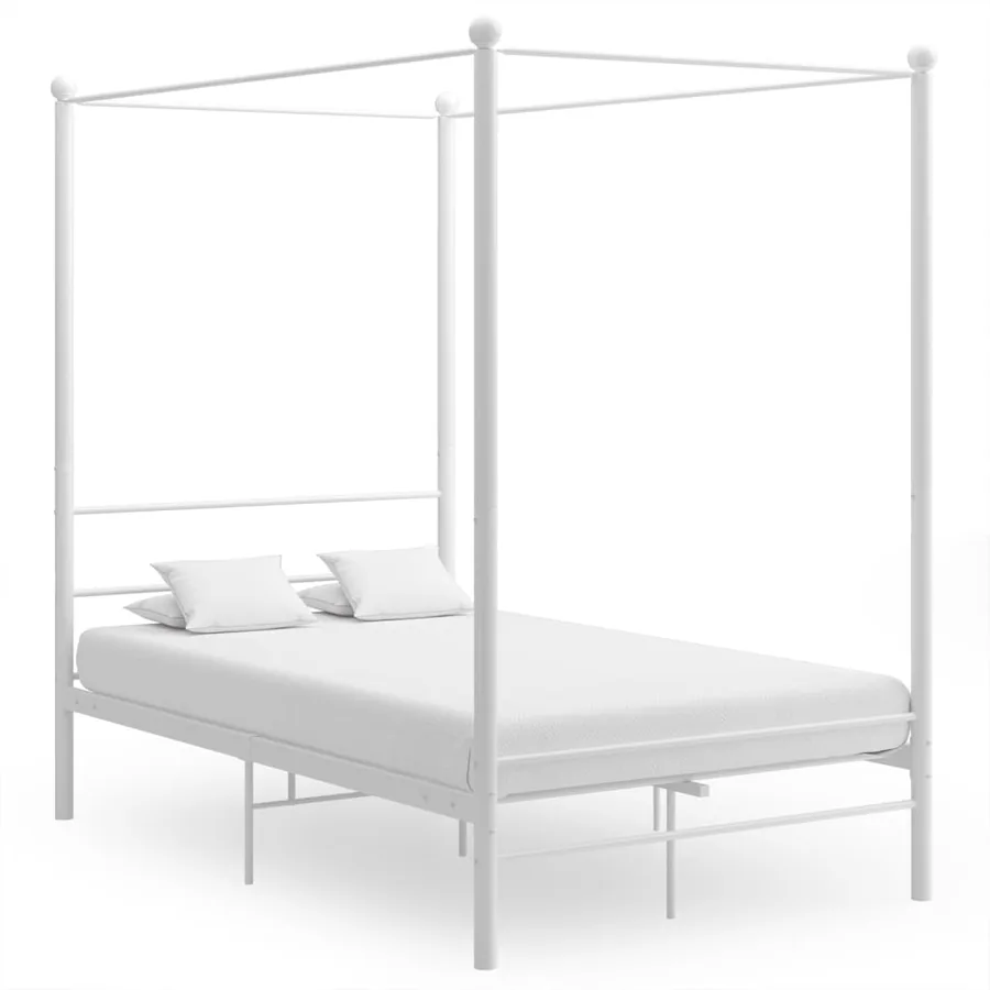 Cadre de lit à baldaquin sans matelas blanc 140x200 cm métal