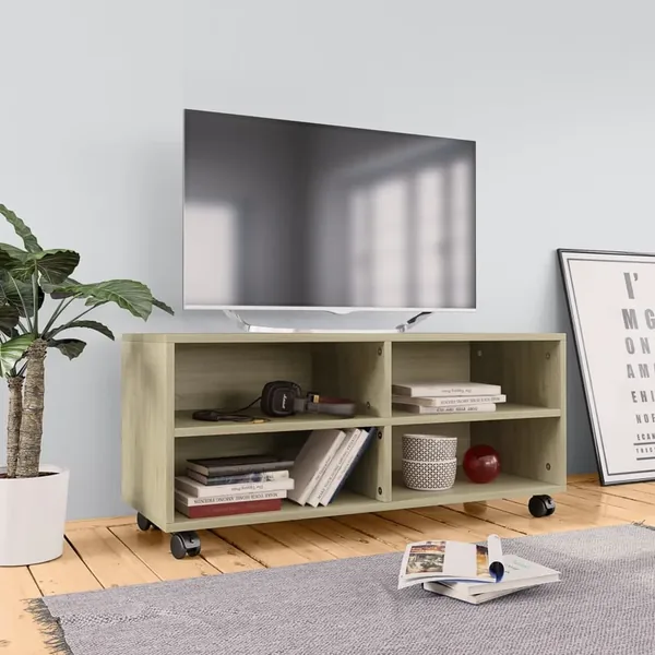 Meuble TV avec roulettes Chêne sonoma Bois d'ingénierie