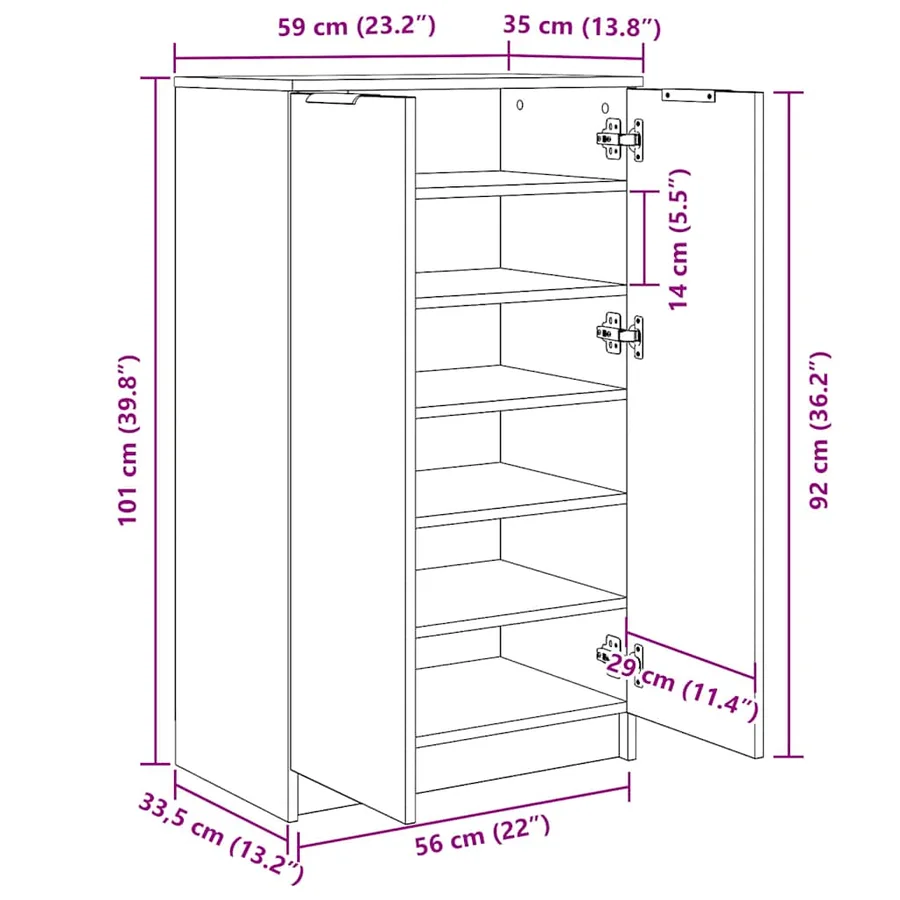 Armoire à chaussures noir 59x35x100 cm bois d'ingénierie - 10