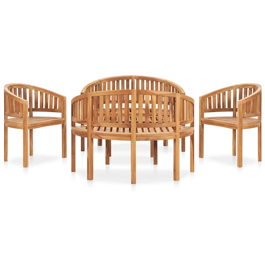 Salon de jardin 5 pcs en forme de banane Bois de teck solide - 2