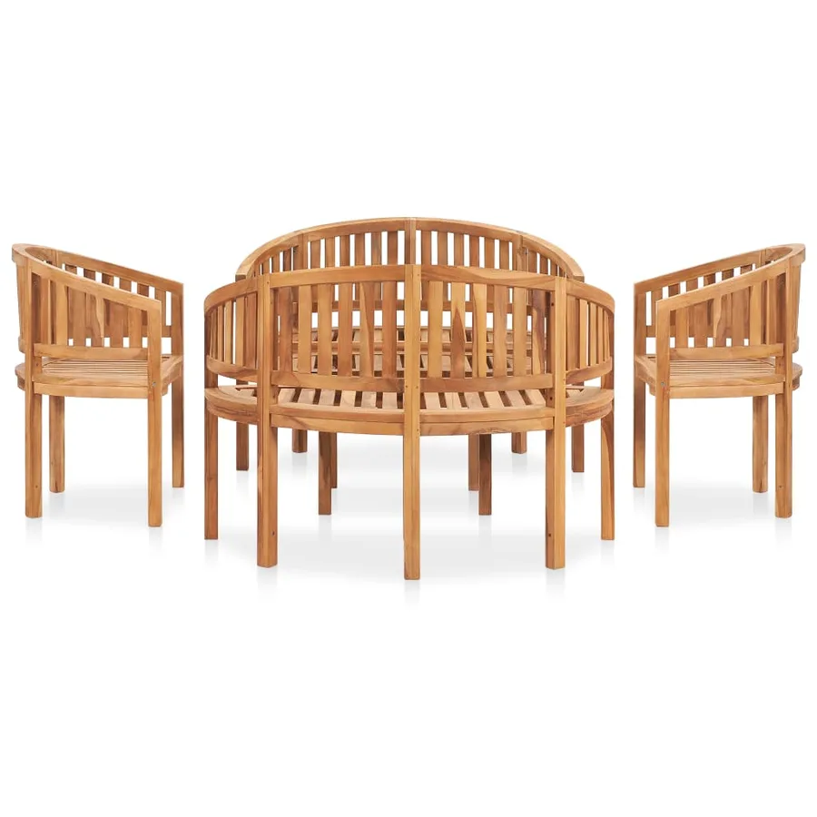 Salon de jardin 5 pcs en forme de banane Bois de teck solide - 3