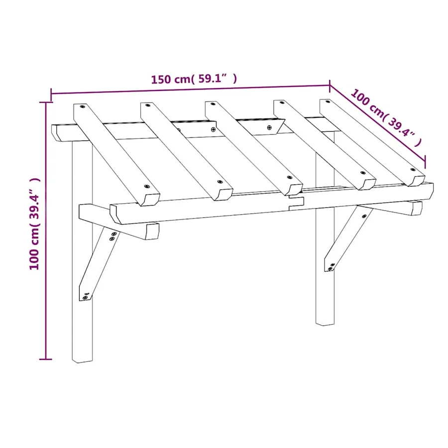 Auvent de porte 150x100x100 cm Bois de pin solide - 8
