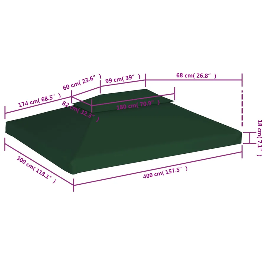 Recouvrement de remplacement d'auvent 310 g/m² 3 x 4 m Vert - 6