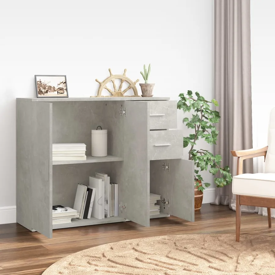 Buffet Gris béton 91x29,5x75 cm Bois d'ingénierie - 3