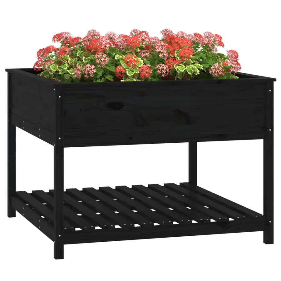 Jardinière et étagère Noir 111,5x111,5x81 cm Bois massif de pin - 4