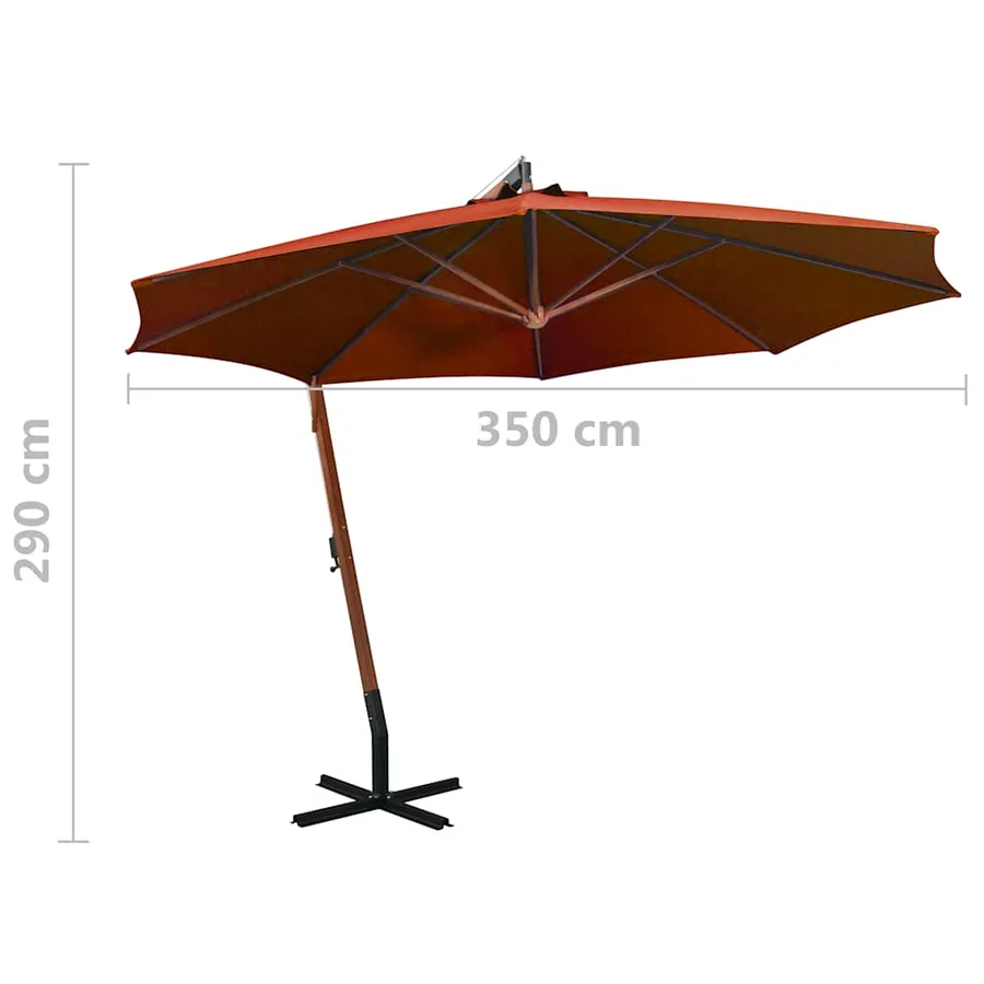 Parasol de jardin suspendu avec mât terre cuite bois de sapin - 9