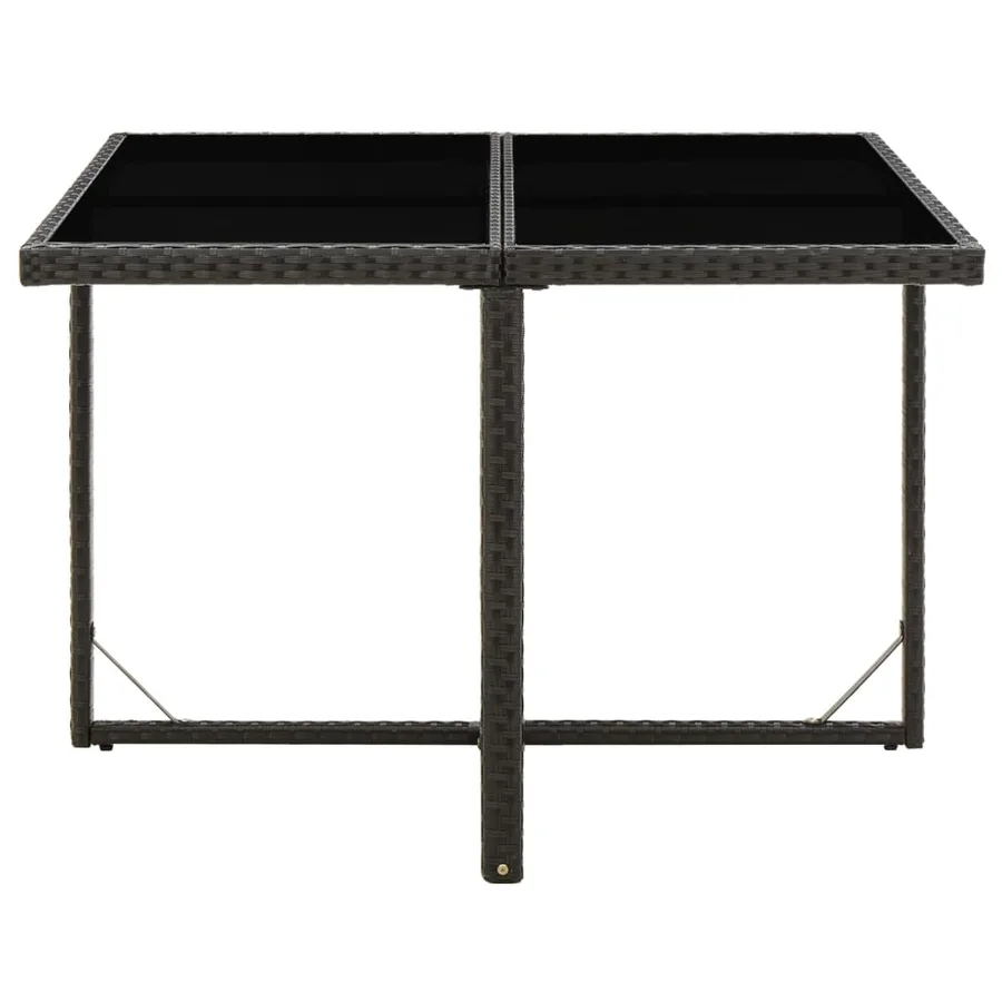 Table de jardin Noir 109x107x74 cm Résine tressée et verre - 2