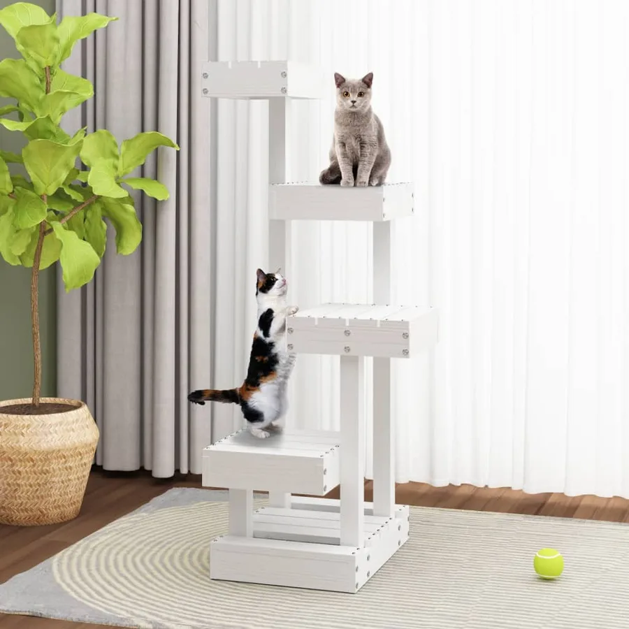 Arbre à chat Blanc 45,5x49x103 cm Bois de pin massif - 3