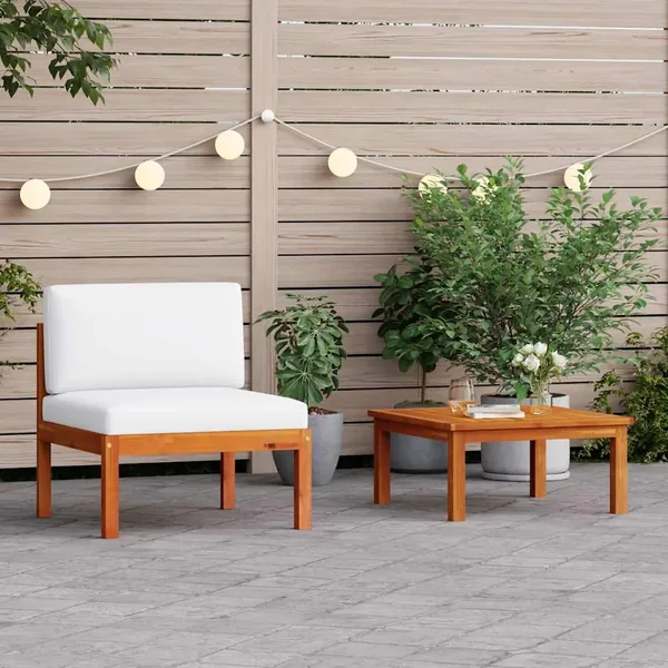 Salon de jardin 2 pièces avec coussins en bois d'acacia et corde