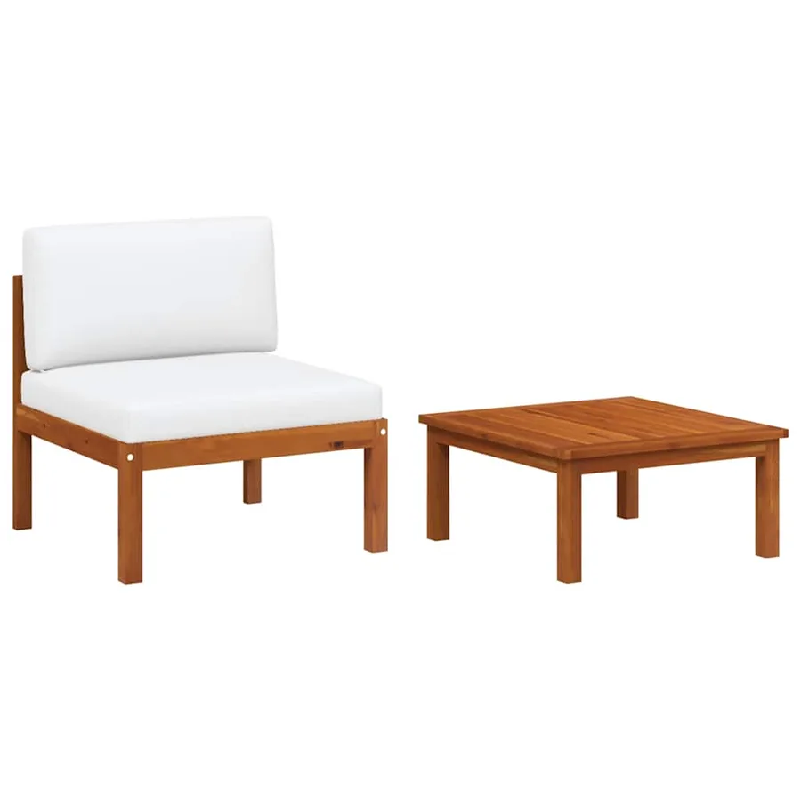 Salon de jardin 2 pièces avec coussins en bois d'acacia et corde - 2
