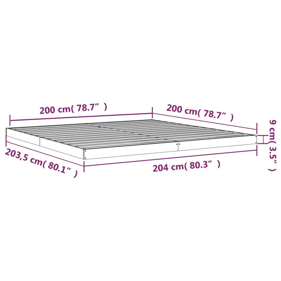 Cadre de lit sans matelas 200x200 cm bois massif de pin - 8