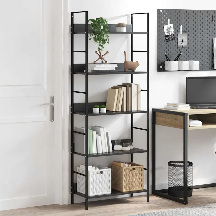 Bibliothèque à 5 niveaux noir 60x27,6x158,5cm bois d'ingénierie - 2