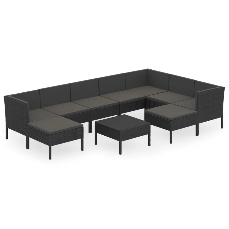 Salon de jardin 10 pcs avec coussins Résine tressée Noir - 2