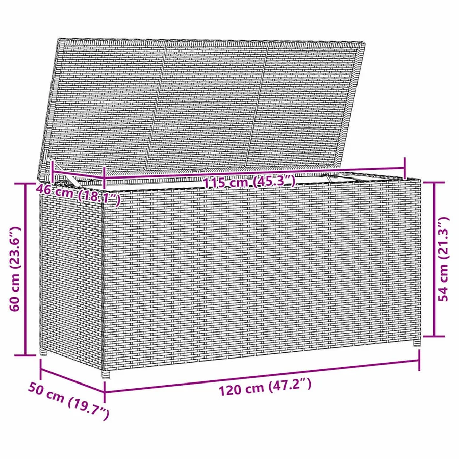 Boîte de rangement de jardin noir 120x50x60 cm résine tressée - 12
