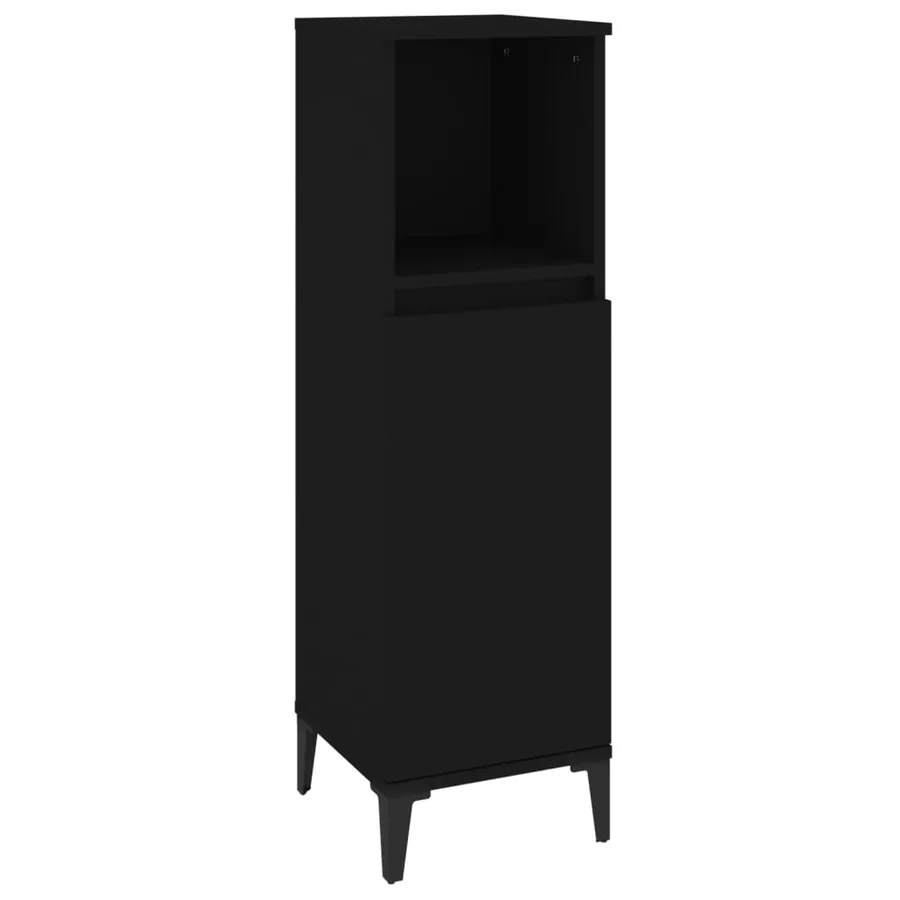 Armoire de salle de bain noir 30x30x100 cm bois d'ingénierie - 2