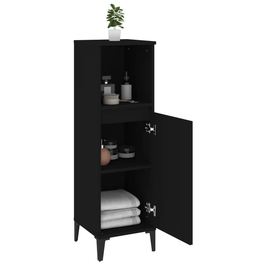 Armoire de salle de bain noir 30x30x100 cm bois d'ingénierie - 4