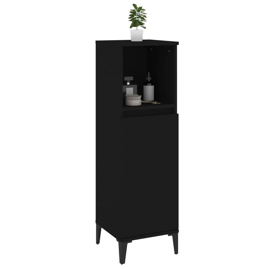 Armoire de salle de bain noir 30x30x100 cm bois d'ingénierie - 8