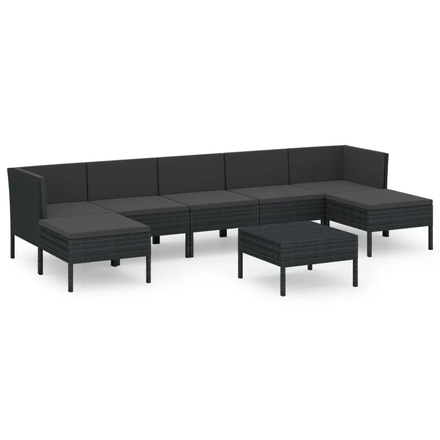 Salon de jardin 8 pcs avec coussins résine tressée noir - 2