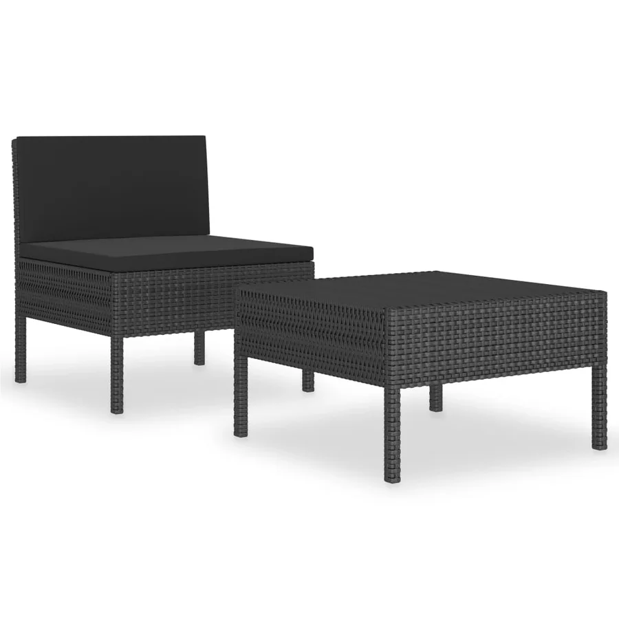 Salon de jardin 2 pcs avec coussins Résine tressée Noir - 2