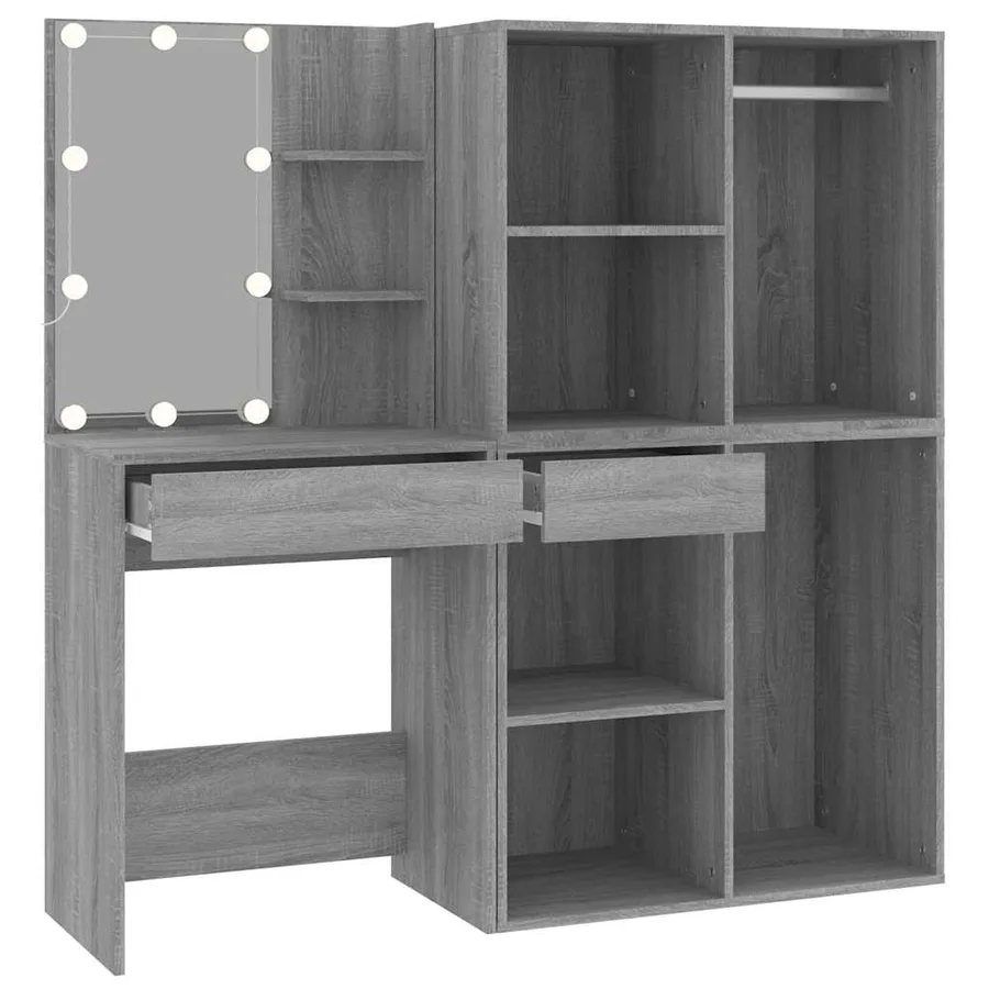 Coiffeuse à LED avec armoires Sonoma gris Bois d'ingénierie - 7