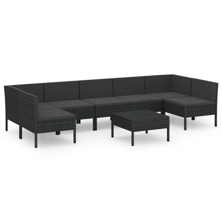 Salon de jardin 8 pcs avec coussins résine tressée noir - 2