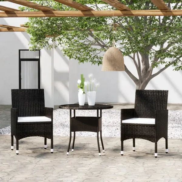 Ensemble à manger de jardin 3 pcs Résine tressée Noir