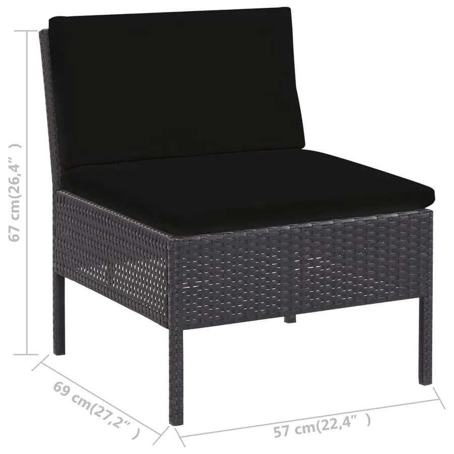 Salon de jardin 5 pcs avec coussins résine tressée noir - 12