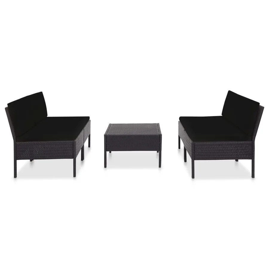 Salon de jardin 5 pcs avec coussins résine tressée noir - 2