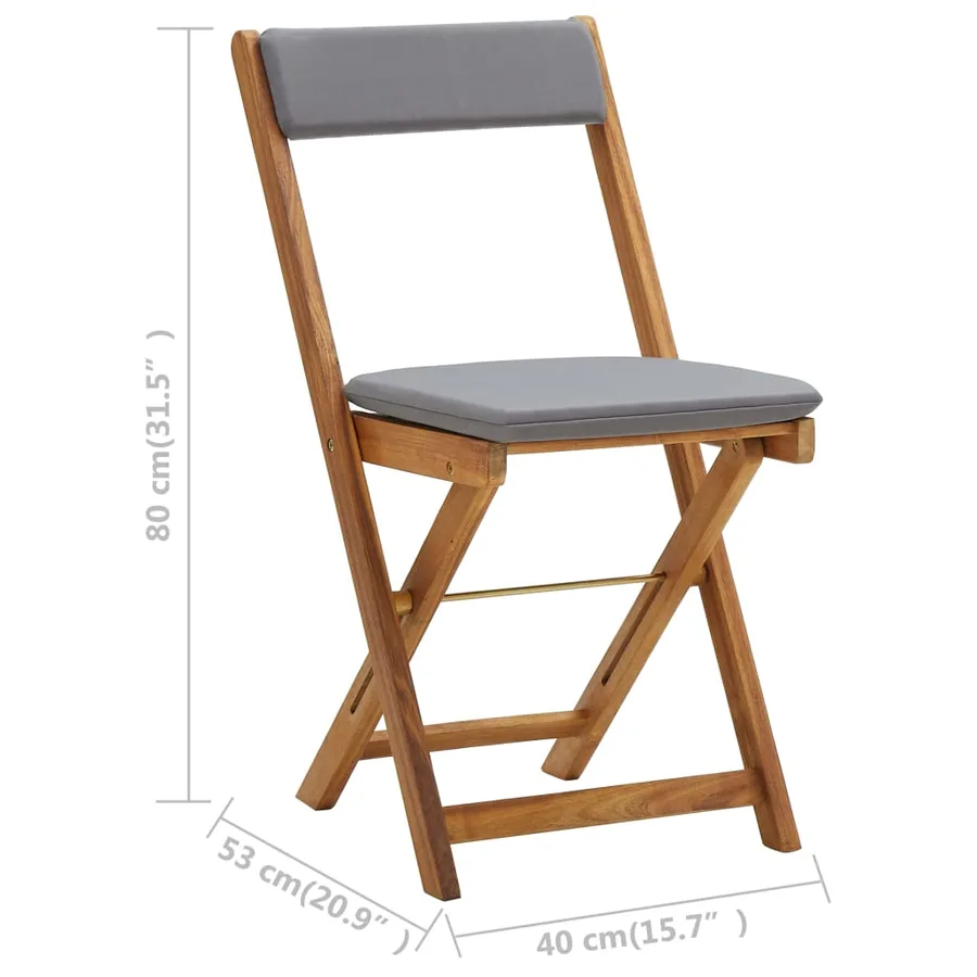Ensemble de bistro pliable 3 pcs et coussins bois acacia solide - 11