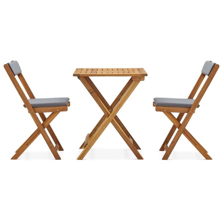 Ensemble de bistro pliable 3 pcs et coussins bois acacia solide - 2