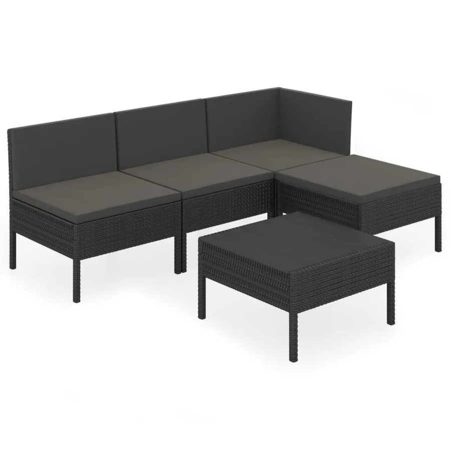 Salon de jardin 5 pcs avec coussins résine tressée noir - 2
