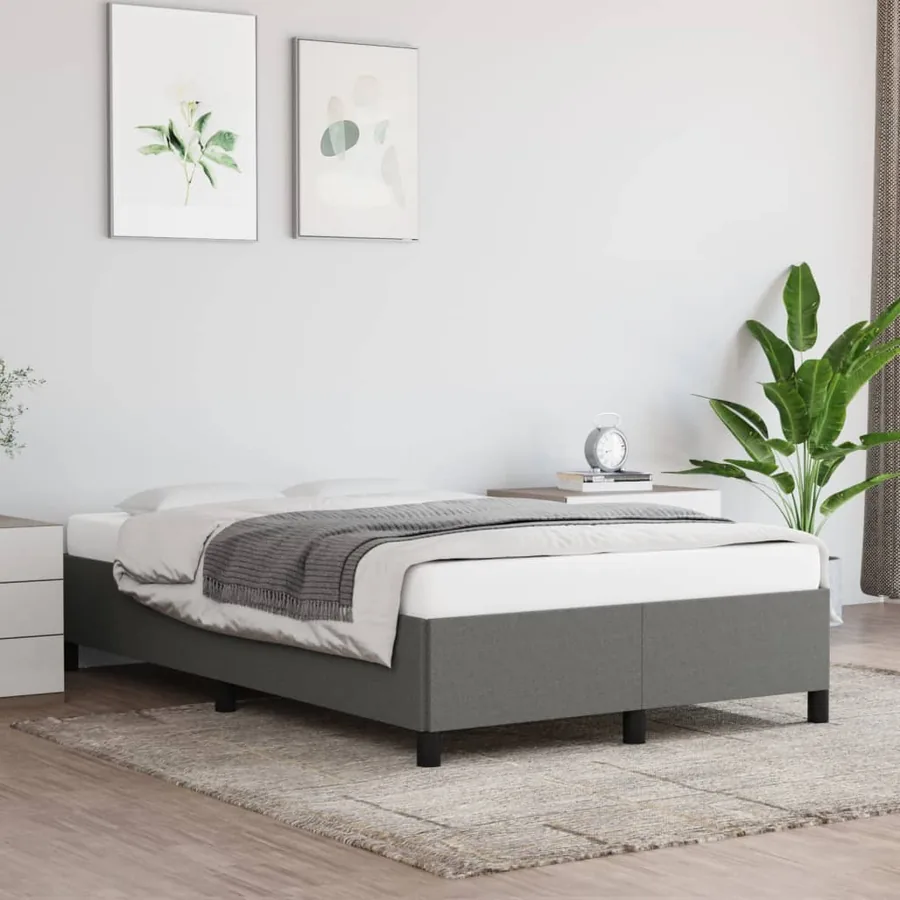 Cadre de lit sans matelas gris foncé 120x200 cm tissu