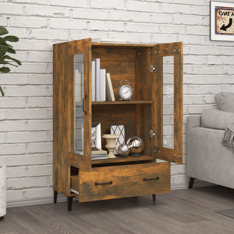 Buffet haut Chêne fumé 70x31x115 cm Bois d'ingénierie - 3