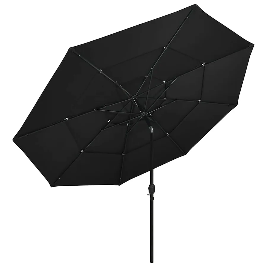Parasol de jardin à 3 niveaux avec mât en aluminium noir 3,5 m - 2