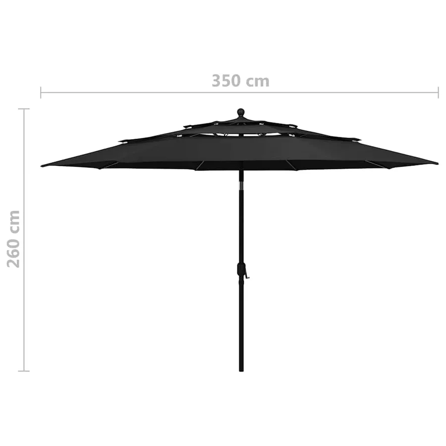Parasol de jardin à 3 niveaux avec mât en aluminium noir 3,5 m - 8