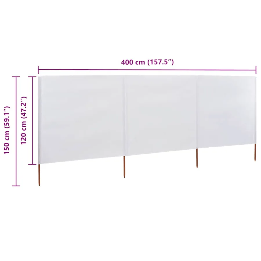 Paravent 3 panneaux Tissu 400 x 120 cm Blanc - 6