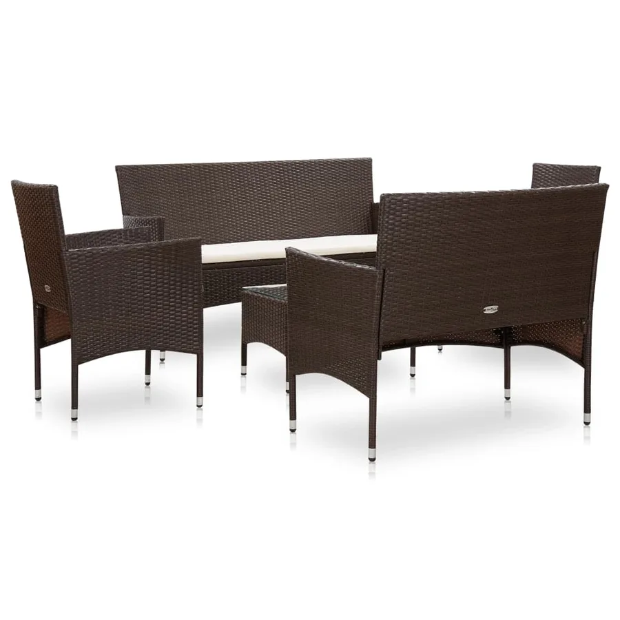 Salon de jardin 5 pcs avec coussins Résine tressée Marron - 2