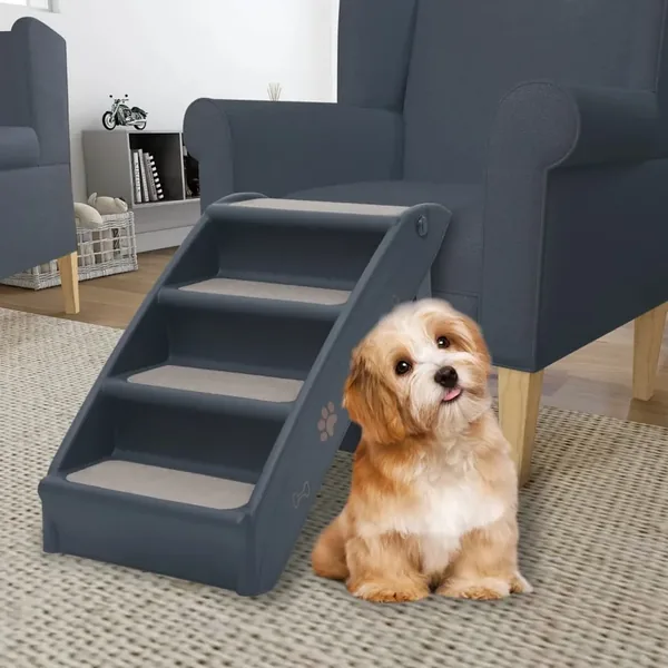 Escalier pliable à 4 marches pour chiens Gris foncé