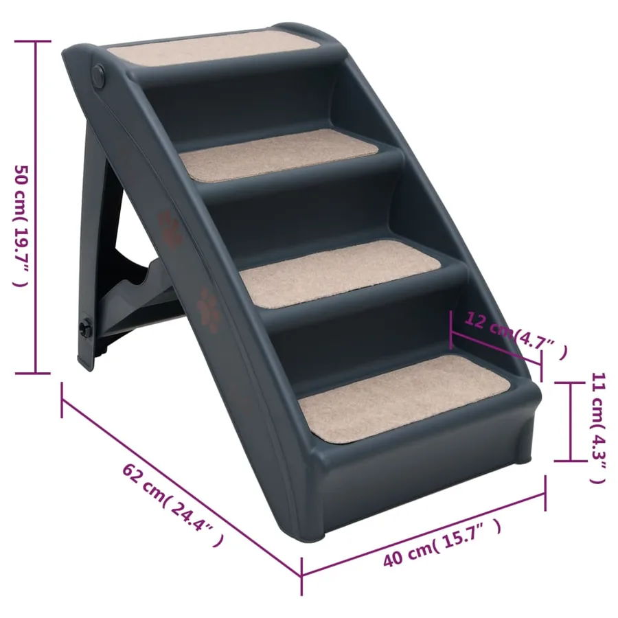 Escalier pliable à 4 marches pour chiens Gris foncé - 9