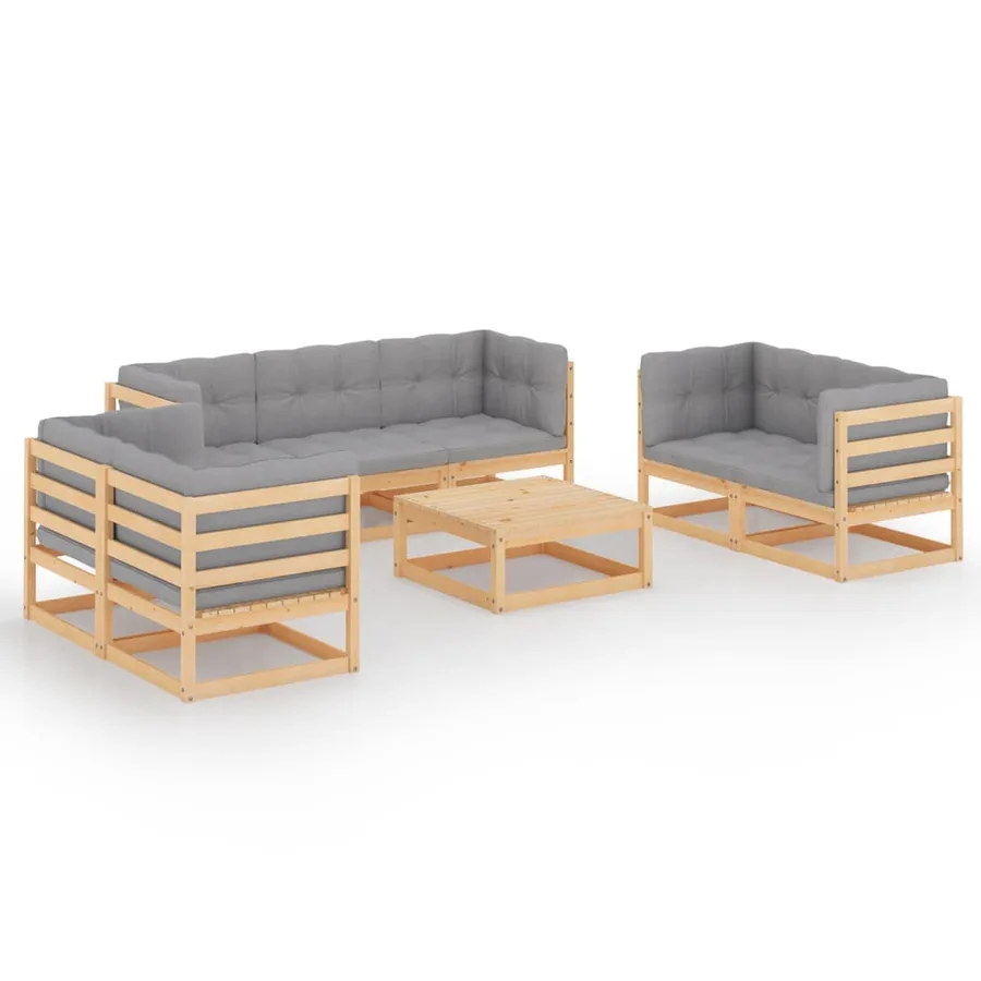 Salon de jardin 8 pcs avec coussins Bois de pin massif - 2