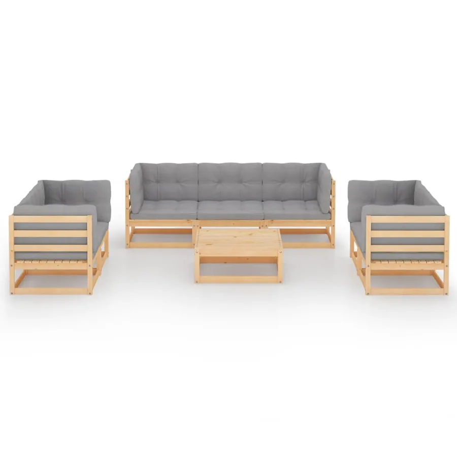 Salon de jardin 8 pcs avec coussins Bois de pin massif - 3