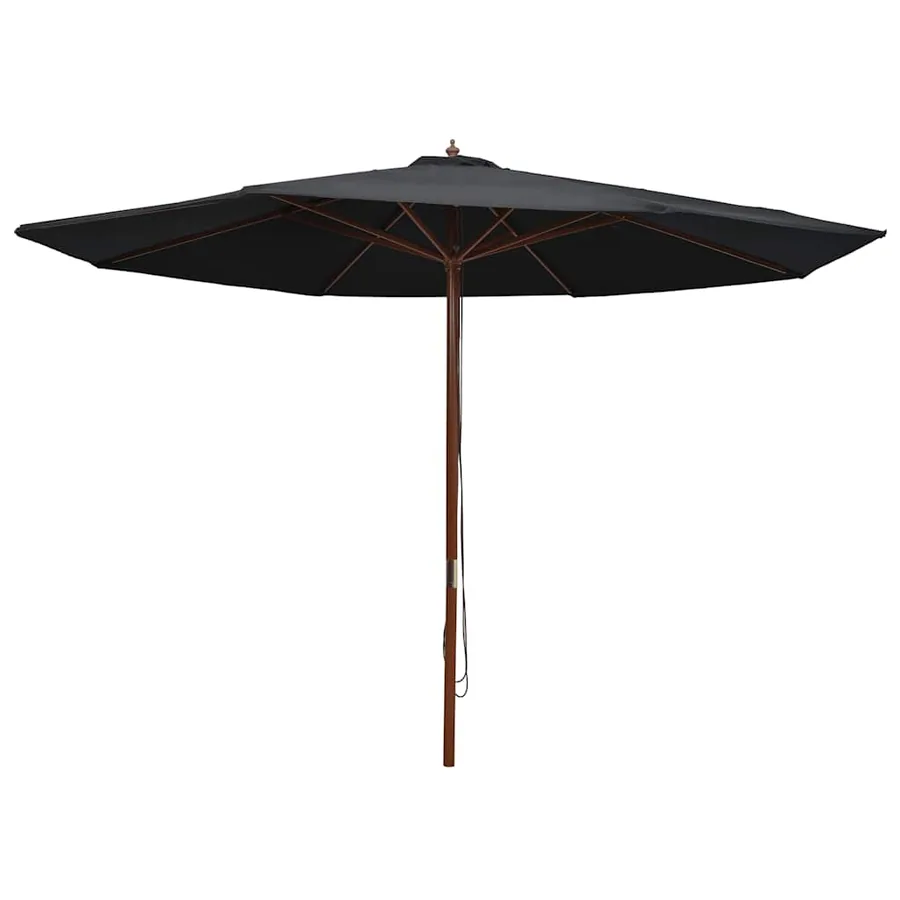 Parasol d'extérieur avec mât en bois 350 cm Noir