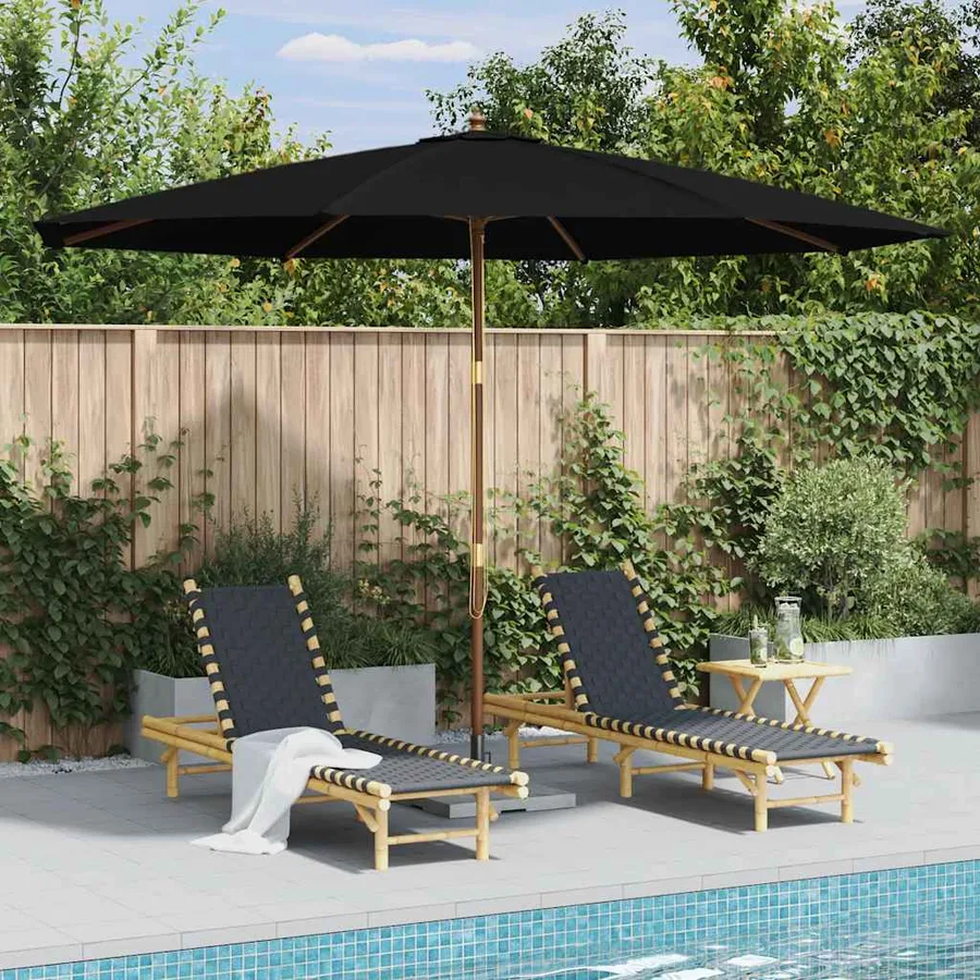 Parasol d'extérieur avec mât en bois 350 cm Noir - 2