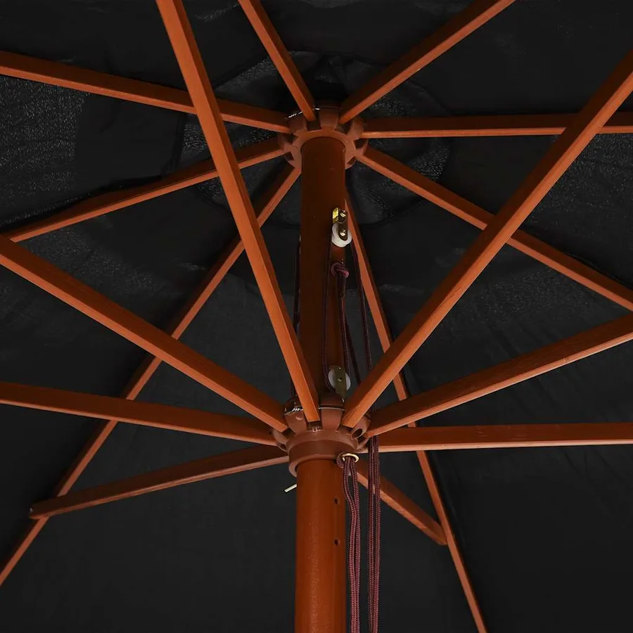 Parasol d'extérieur avec mât en bois 350 cm Noir - 6
